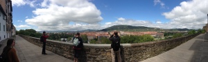 Distorted panoramic view of the northern part of Pamplona from atop the city wall.
